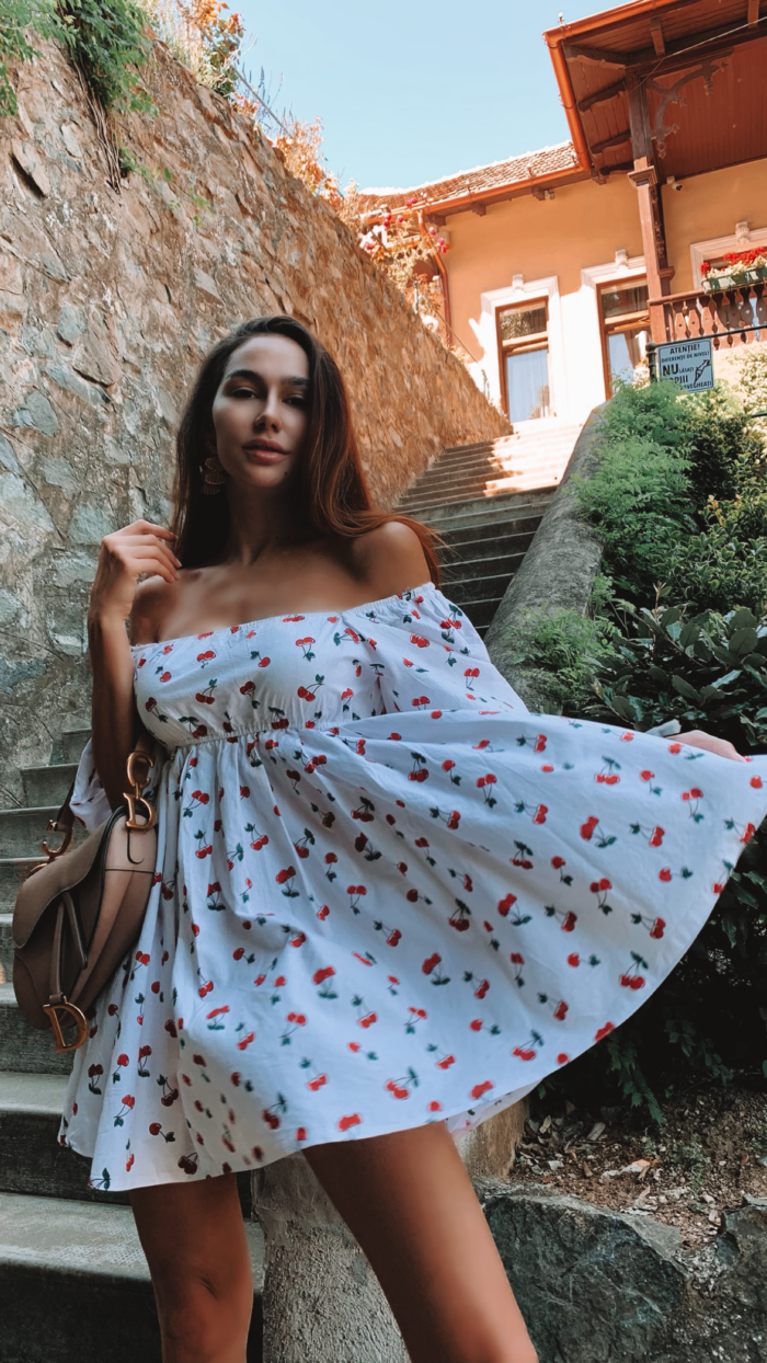 Rochie din bumbac imprimeu cirese - imagine 6