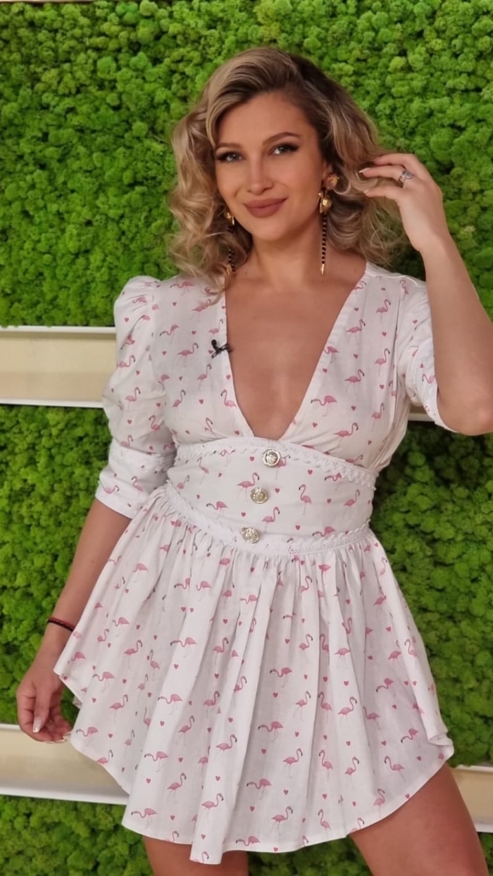 Rochie imprimeu flamingo din bumbac organic - imagine 4