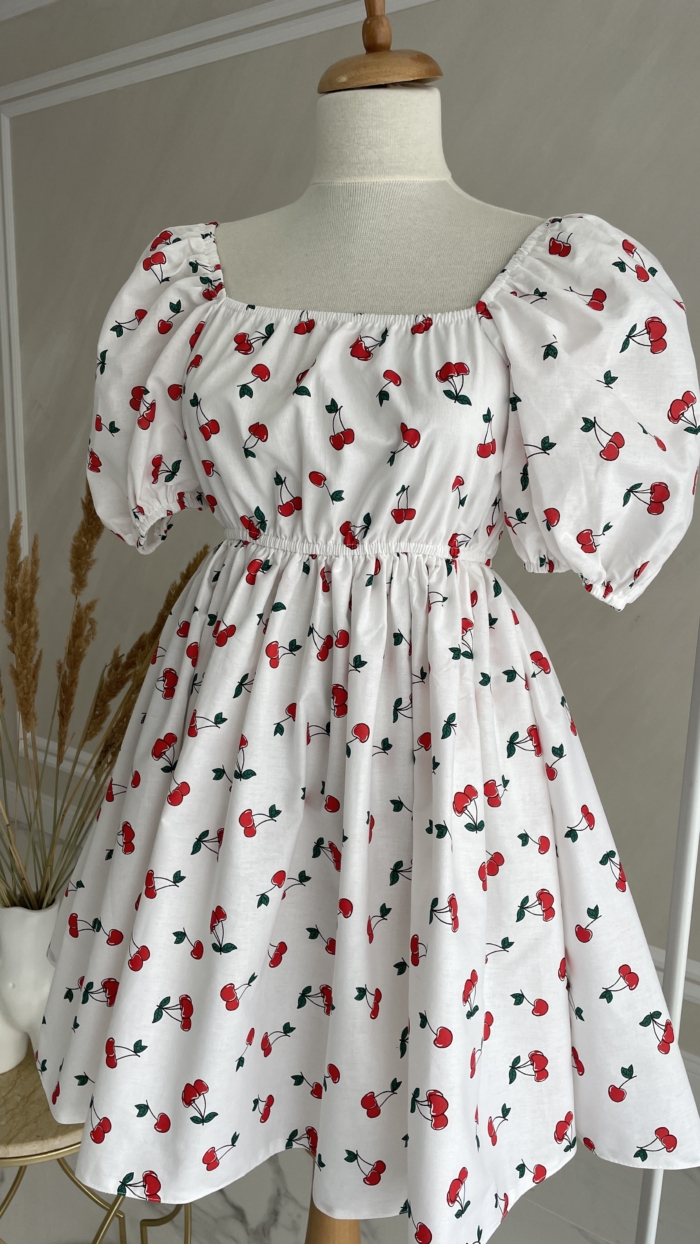 Rochie din bumbac imprimeu cirese - imagine 9