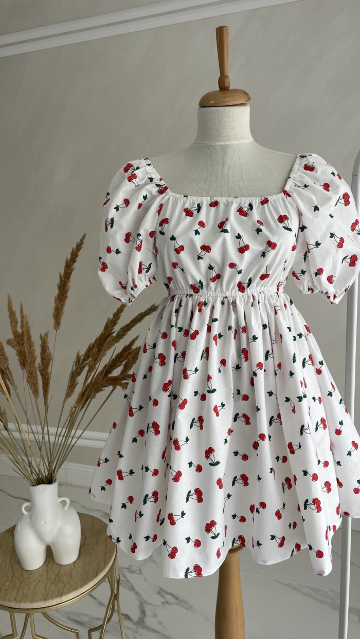 Rochie din bumbac imprimeu cirese - imagine 7