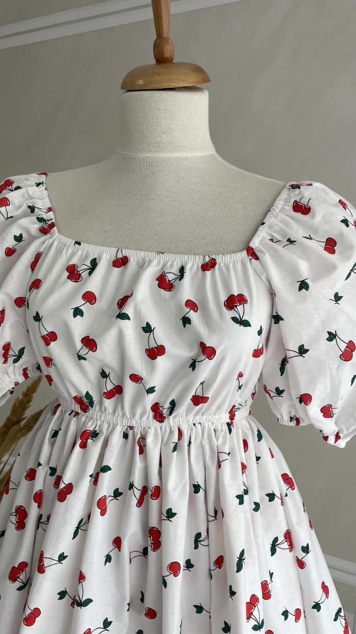Rochie din bumbac imprimeu cirese - imagine 8