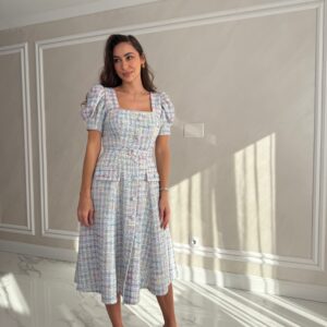 Rochie Victoria Midi din Tweed Soft Blue