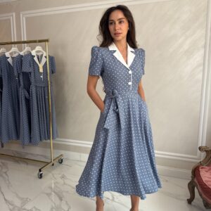 Rochie Aisha Midi Blue Grey cu buzunare